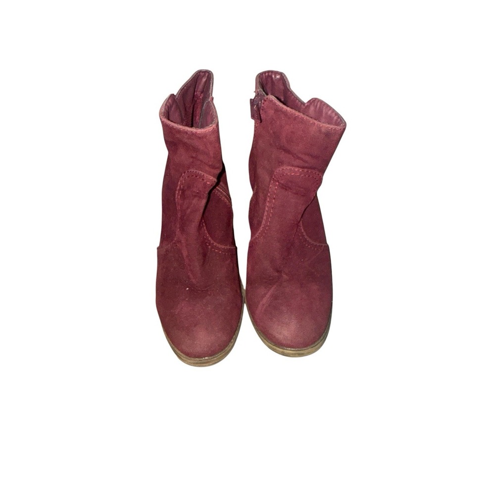Boots Size Casual Buckle Ankle Bootie Burgundy Suede Heels Size 7